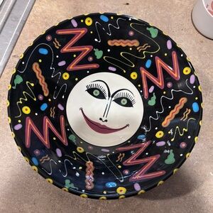 RARE Patrick Dougherty Signed Pottery Hand Painted Grinning 80's Style Bowl